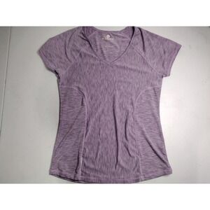 Velocity Womens Purple Space Dye V-Neck Athletic Short Sleeve Shirt Large